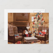美しいクリスマスツリーの居間場面 シーズンポストカード (正面/裏面)