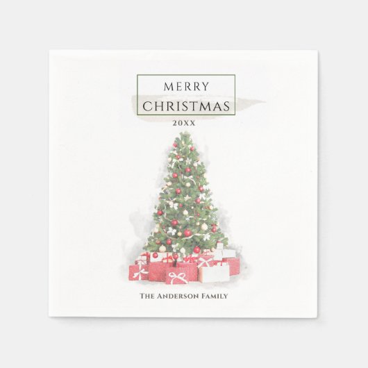 美しいクリスマスツリーの水彩画アート スタンダードカクテルナプキン (正面)