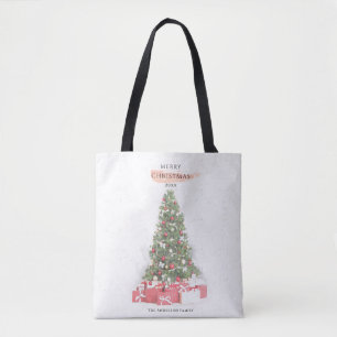 美しいクリスマスツリーの水彩画 ホリデーアート トートバッグ