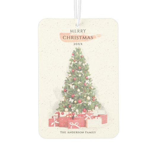 美しいクリスマスツリーウォーターカラーホリデーズアート カーエアーフレッシュナー (裏面)