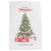 美しいクリスマスツリーウォーターカラーホリデーズアート ミディアムペーパーバッグ (正面)