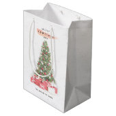 美しいクリスマスツリーウォーターカラーホリデーズアート ミディアムペーパーバッグ (裏面アングル)