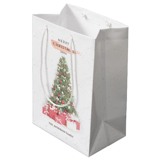 美しいクリスマスツリーウォーターカラーホリデーズアート ミディアムペーパーバッグ (裏面アングル)