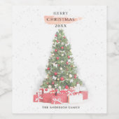 美しいクリスマスツリーウォーターカラーホリデーズアート ワインラベル (シングルラベル)