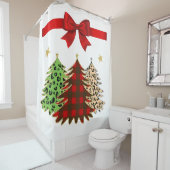 美しいクリスマスツリートリオレッド、緑、金ゴールド シャワーカーテン (インサイチュ)