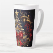 美しいクリスマスツリーレッドリボンデザイン カフェラテマグ (右アングル)