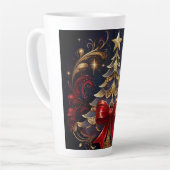 美しいクリスマスツリーレッドリボンデザイン カフェラテマグ (左アングル)