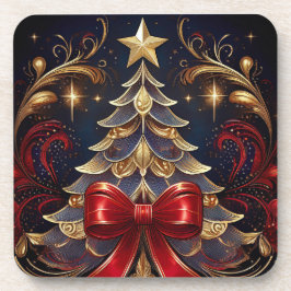 美しいクリスマスツリーレッドリボンデザイン コースター