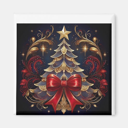 美しいクリスマスツリーレッドリボンデザイン マグネット (正面)