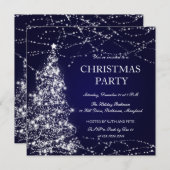 美しいクリスマスツリー輝くがパーティーブルーを星 招待状 (正面/裏面)