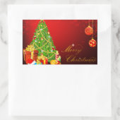 美しいクリスマスツリー、赤とゴールデンボール 長方形シール (バッグ)