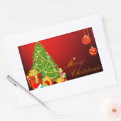 美しいクリスマスツリー、赤とゴールデンボール 長方形シール (封筒)