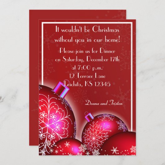 美しいクリスマスディナーパーティの招待状 招待状 (正面/裏面)
