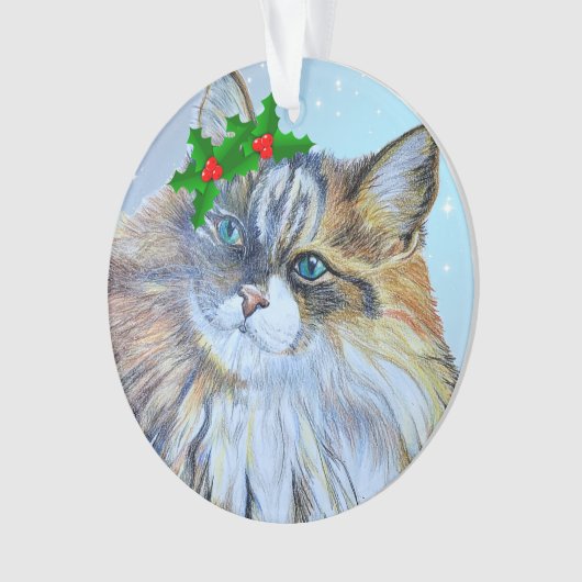 美しいクリスマスノルウェーフォレストキャットホリーチェ オーナメント (正面)
