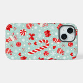 美しいクリスマスパターンのキャンディ iPhone 15ケース (裏面横)