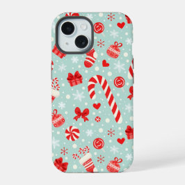 美しいクリスマスパターンのキャンディ iPhone 15ケース