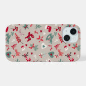美しいクリスマスパターンツリーキャンディ iPhone 15ケース (裏面横)