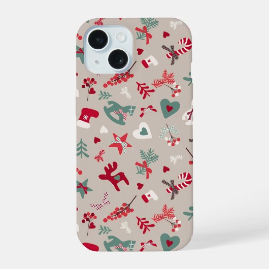 美しいクリスマスパターンツリーキャンディ iPhone 15ケース (裏面)