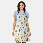 美しいクリスマスパターン エプロン (着用した状態)