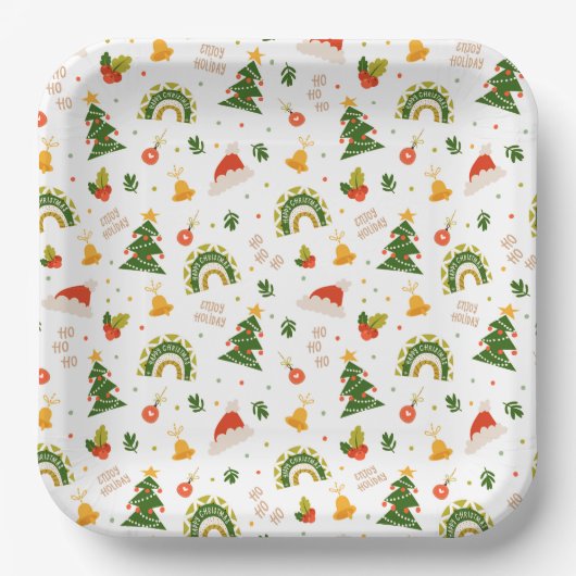 美しいクリスマスパターン ペーパープレート (正面)