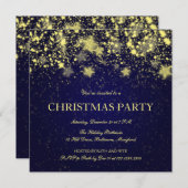 美しいクリスマスパーティー輝くスターズブルー 招待状 (正面/裏面)