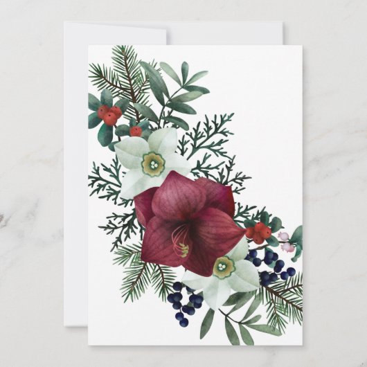 美しいクリスマスフローラウェディングシャワー 招待状 (裏面)