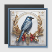 美しいクリスマスブルーの鳥の磁気カード (正面/裏面)