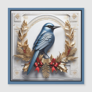 美しいクリスマスブルーの鳥の磁気カード