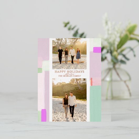 美しいクリスマスホリデーフォトフォイルのグリーティングカード 箔シーズンポストカード (立ち正面)