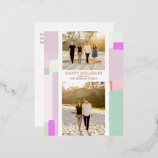 美しいクリスマスホリデーフォトフォイルのグリーティングカード 箔シーズンポストカード (正面/裏面)