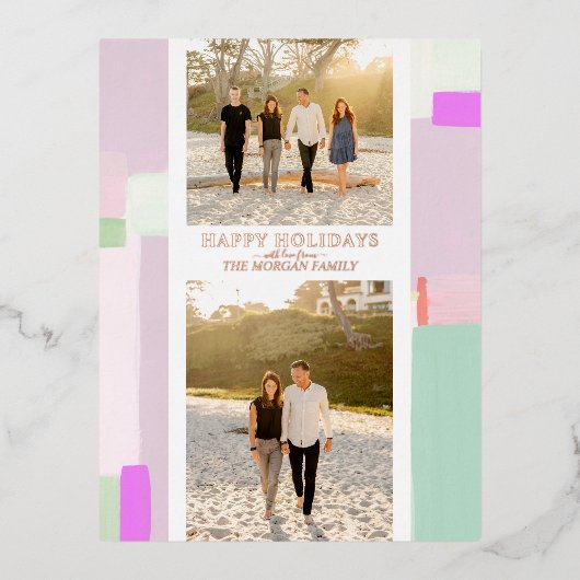 美しいクリスマスホリデーフォトフォイルのグリーティングカード 箔シーズンポストカード (正面)