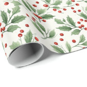 美しいクリスマスホリーベリー ラッピングペーパー (ロールコーナー)