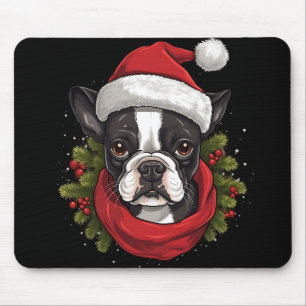 美しいクリスマスボストンテリア犬 マウスパッド