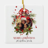 美しいクリスマスボードフレームファミリーホリデー セラミックオーナメント (正面)