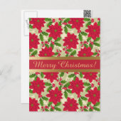 美しいクリスマスポインセチア、ホリー、松の枝 シーズンポストカード (正面/裏面)