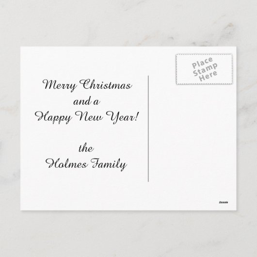 美しいクリスマスポインセチア、ホリー、松の枝 シーズンポストカード (裏面)