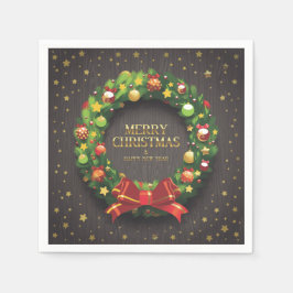 美しいクリスマスリースとレッドボウ紙 スタンダードカクテルナプキン