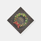 美しいクリスマスリースとレッドボウ紙 スタンダードカクテルナプキン (角)