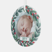 美しいクリスマスリースの写真と年を追加 ガラスオーナメント (正面左)