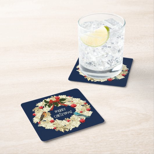 美しいクリスマスリースコースターセット スクエアペーパーコースター (インサイチュ)