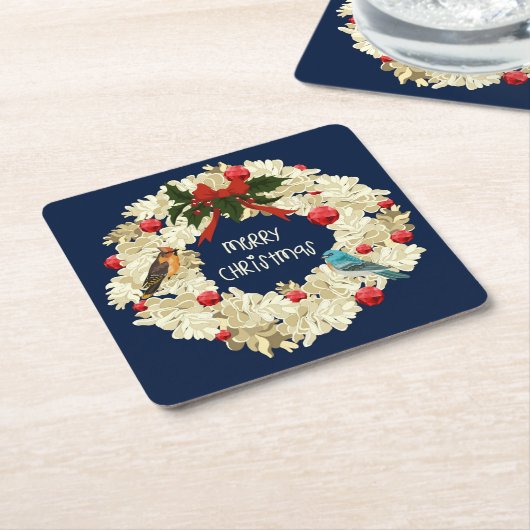 美しいクリスマスリースコースターセット スクエアペーパーコースター (アングル)