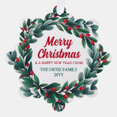 美しいクリスマスリースメリークリスマスフォト オーナメントカード (正面)