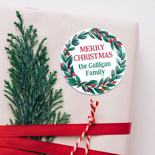 美しいクリスマスリースメリークリスマス ラウンドシール
