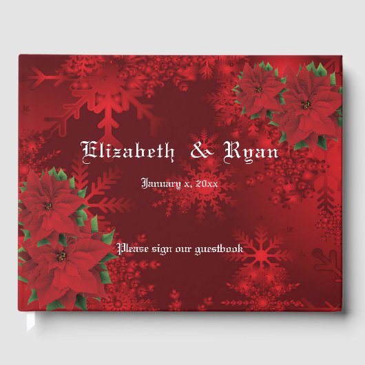 美しいクリスマスレッドポインセチアと雪片 ゲストブック (正面)