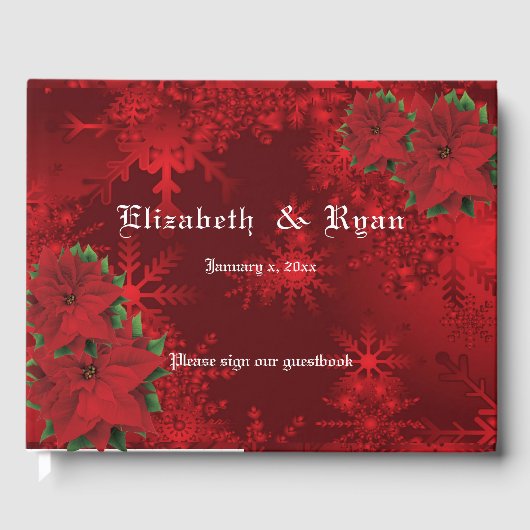 美しいクリスマスレッド、雪片、カスタム ゲストブック (正面)