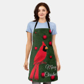 美しいクリスマスレッド（鳥）ショウジョウコウカンチョウ エプロン (着用した状態)