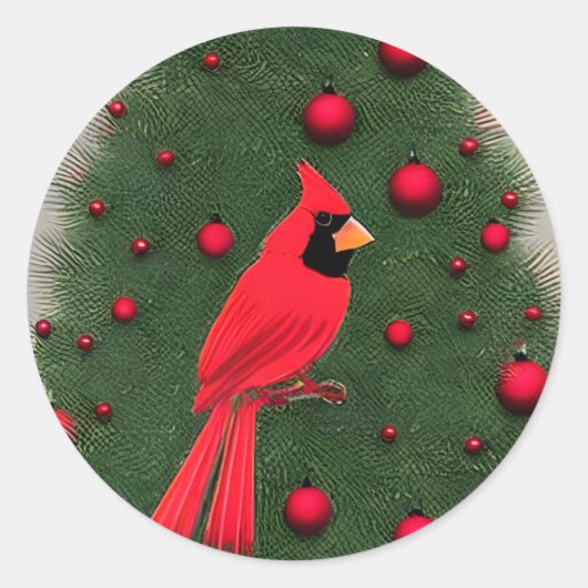 美しいクリスマスレッド(鳥)ショウジョウコウカンチョウ ラウンドシール (正面)
