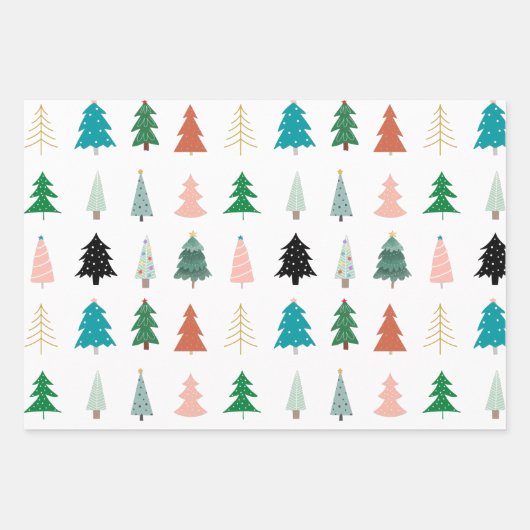 美しいクリスマス模様の木サンタ赤ホワイトグリーン ラッピングペーパーシート (正面)