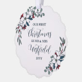 美しいクリスマス花模様1stクリスマス結婚した オーナメントカード (左)