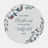 美しいクリスマス花模様1stクリスマス結婚した ガラスオーナメント (正面)